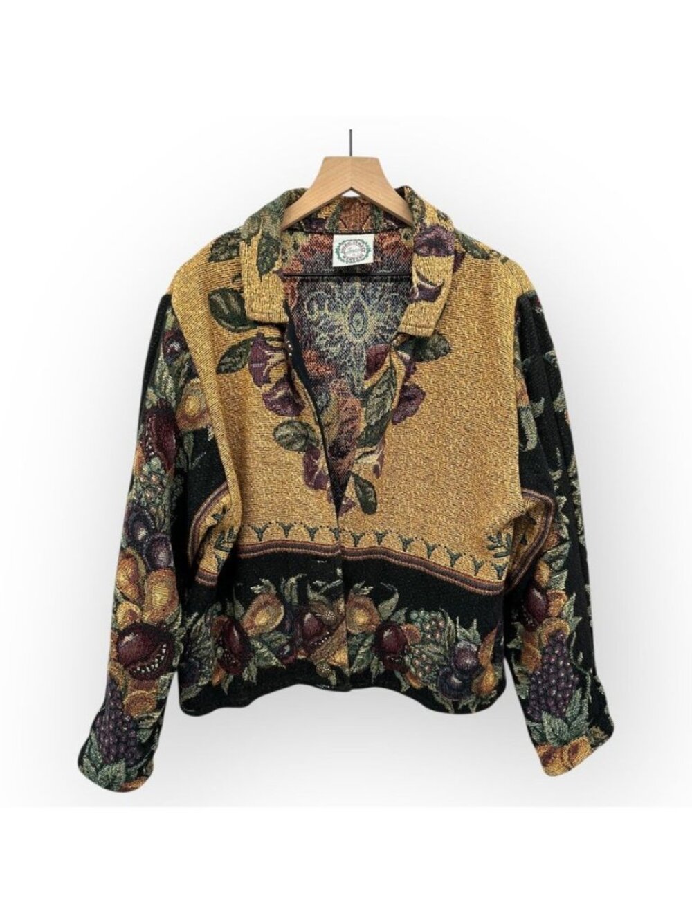 Vintage Tapestry Jacket With Fruit & Floral Patterns Sugar Street Weavers 100% C